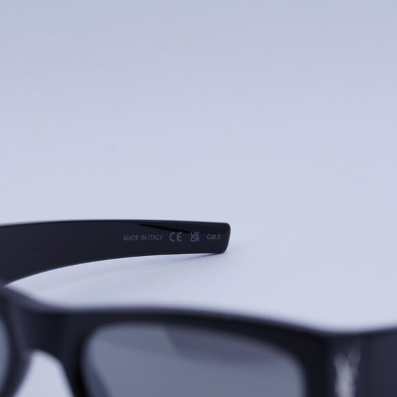 Saint Laurent SLM140 002 Sunglasses Shiny Black Rectangle Frame, Grey Lenses main image 11